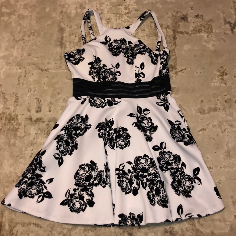 white and black floral dress
